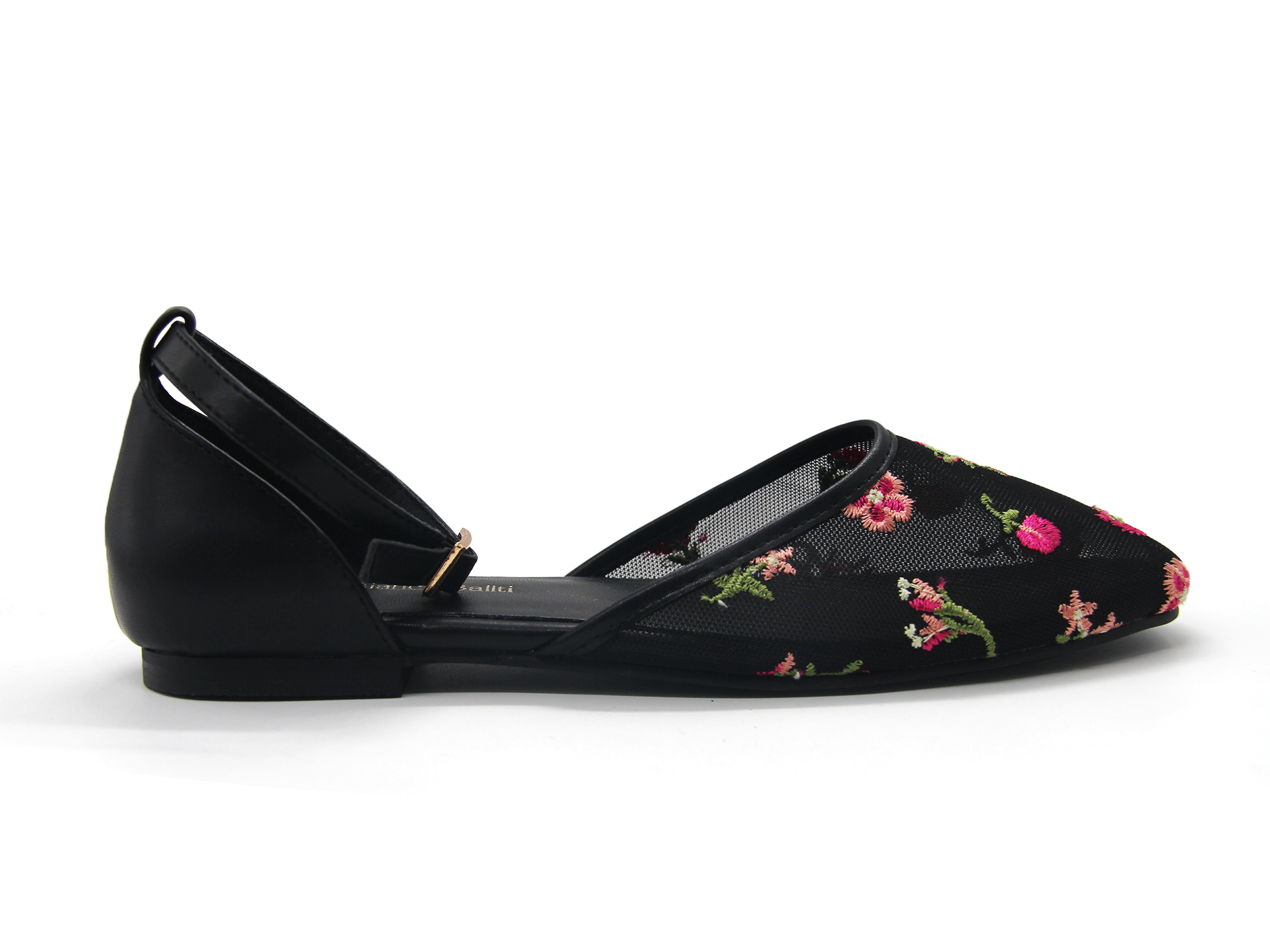 Women Floral Embroidery Mesh Backless Flats Ankle Strap Summer Shoes