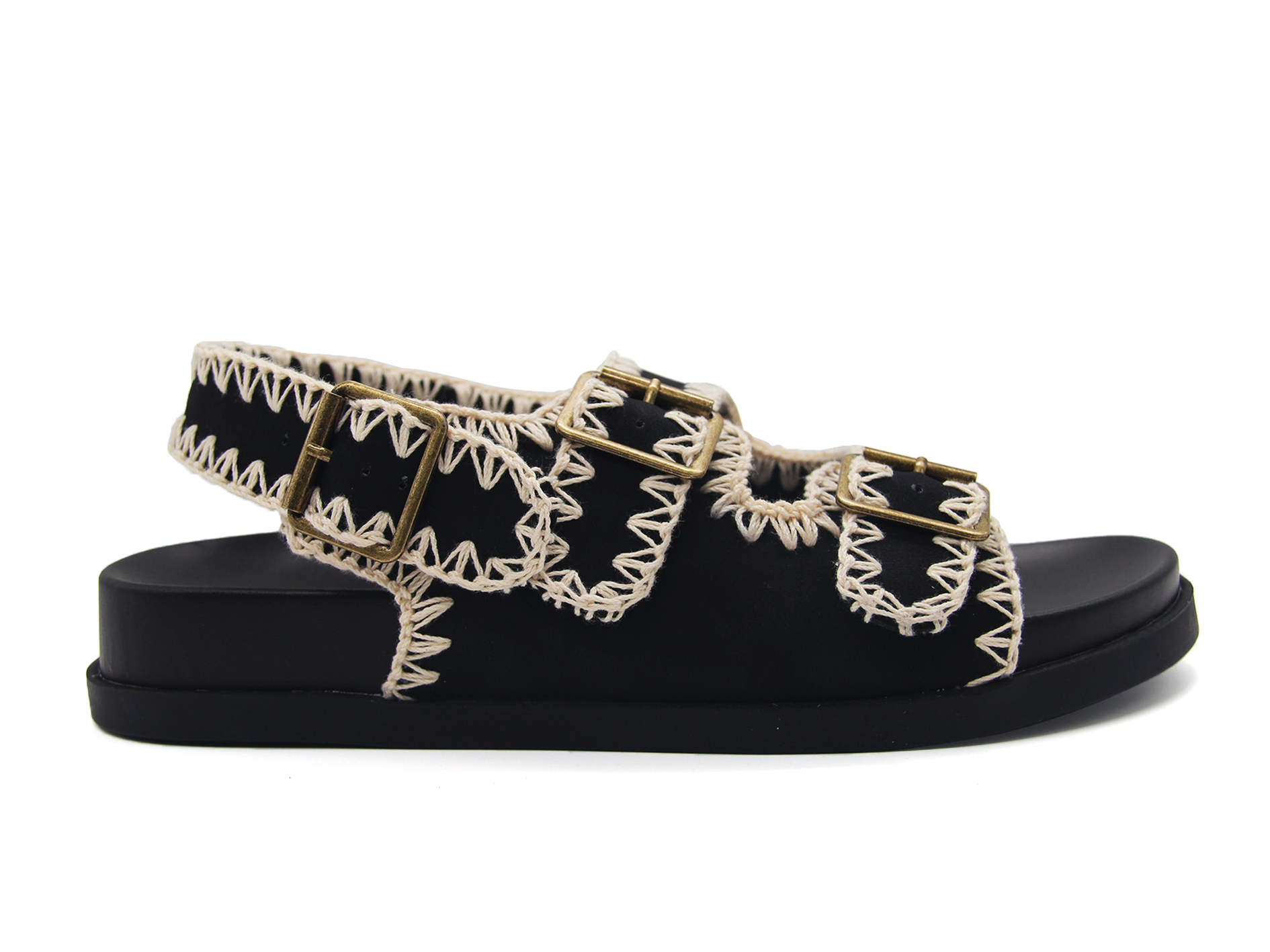 Women Crochet‑Trim Slingback Buckle Sandals, Retro Platform Boho Summer Birken‑Style Sandals