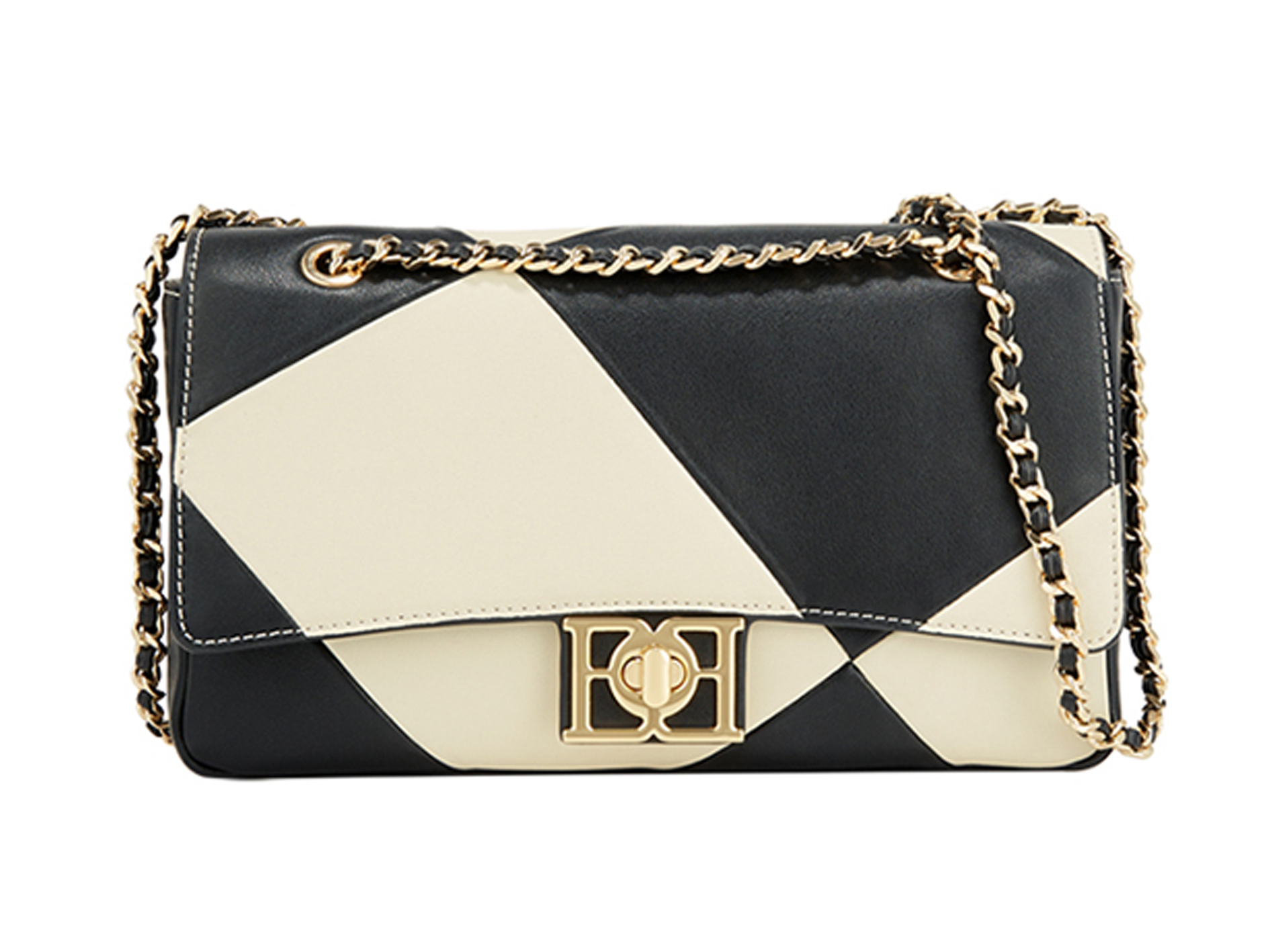 Black White Color‑Block Chain Shoulder Bag for Women