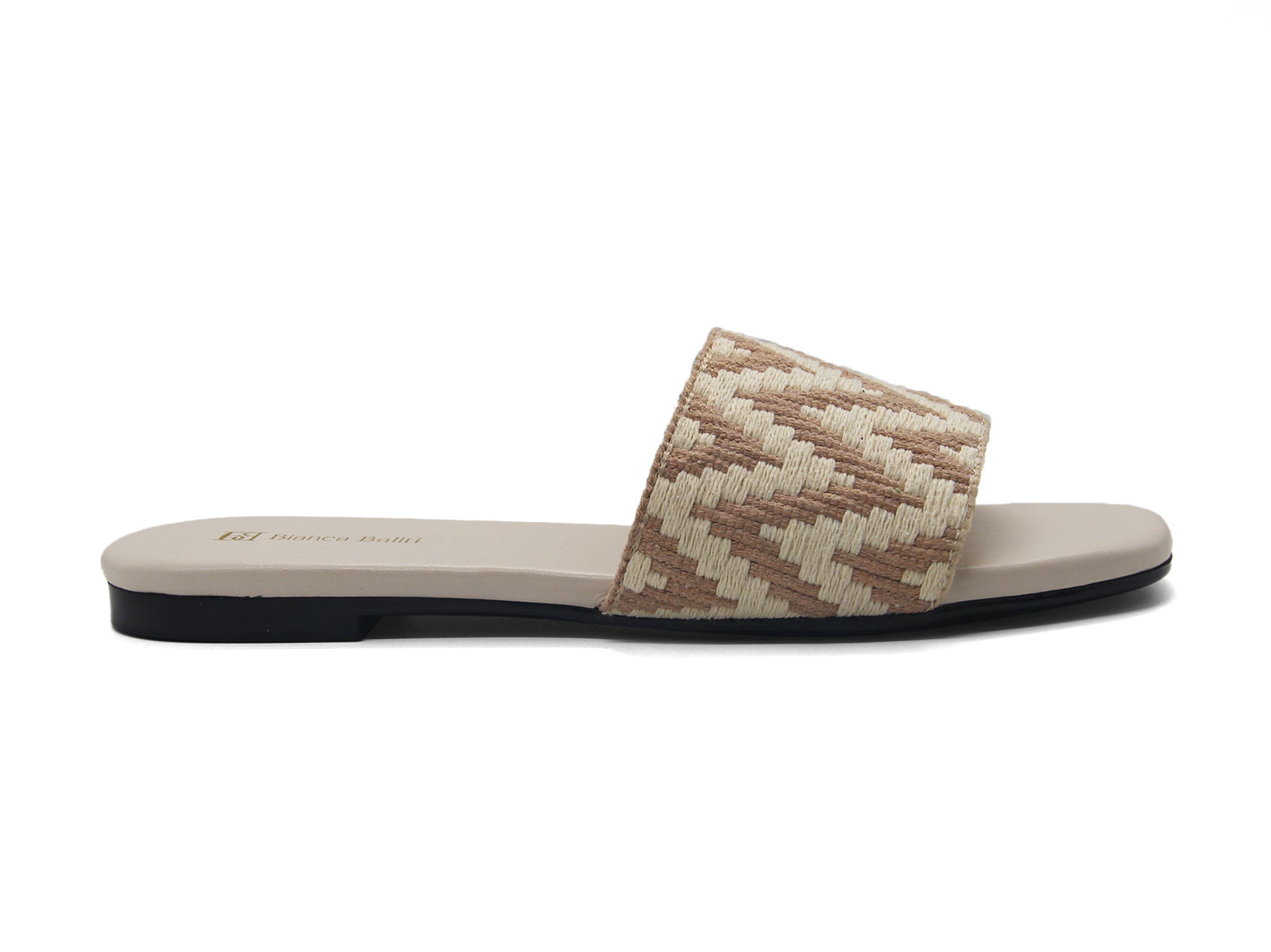 Women Geometric‑Woven Slide Sandals, Retro Square‑Toe Flat Slip‑On Boho Summer Slippers