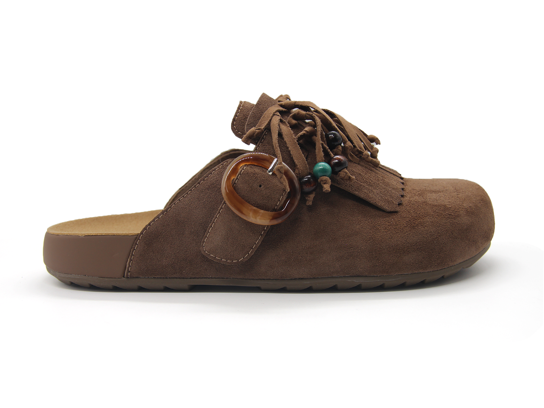 Women Bohemian Tassel Beaded Mule Clogs Adjustable Buckle Backless Slides
