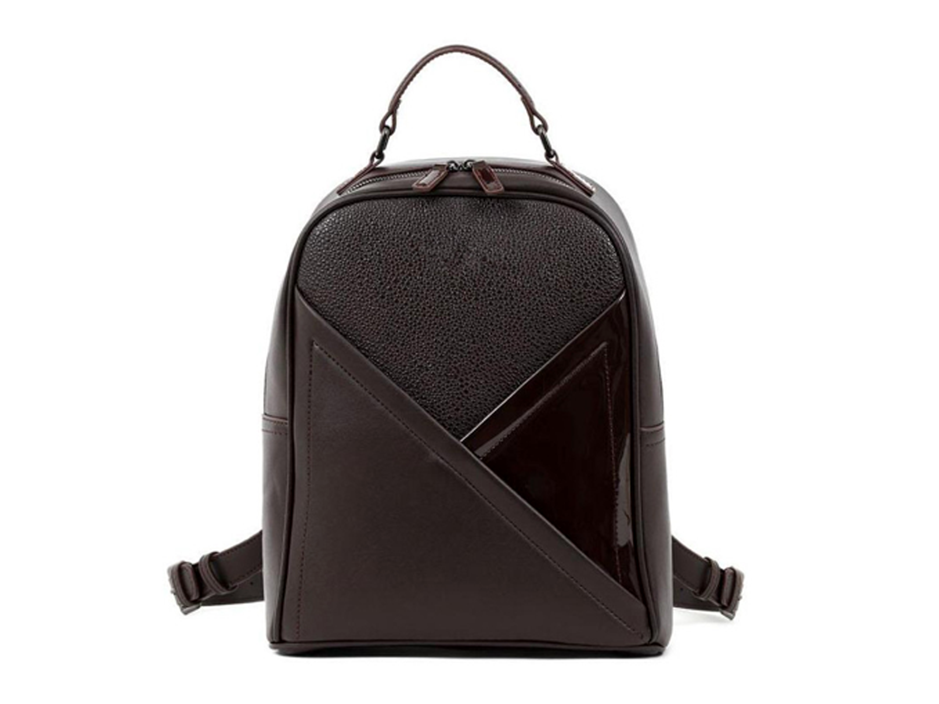 Dark Brown Geometric Spliced Women Backpack