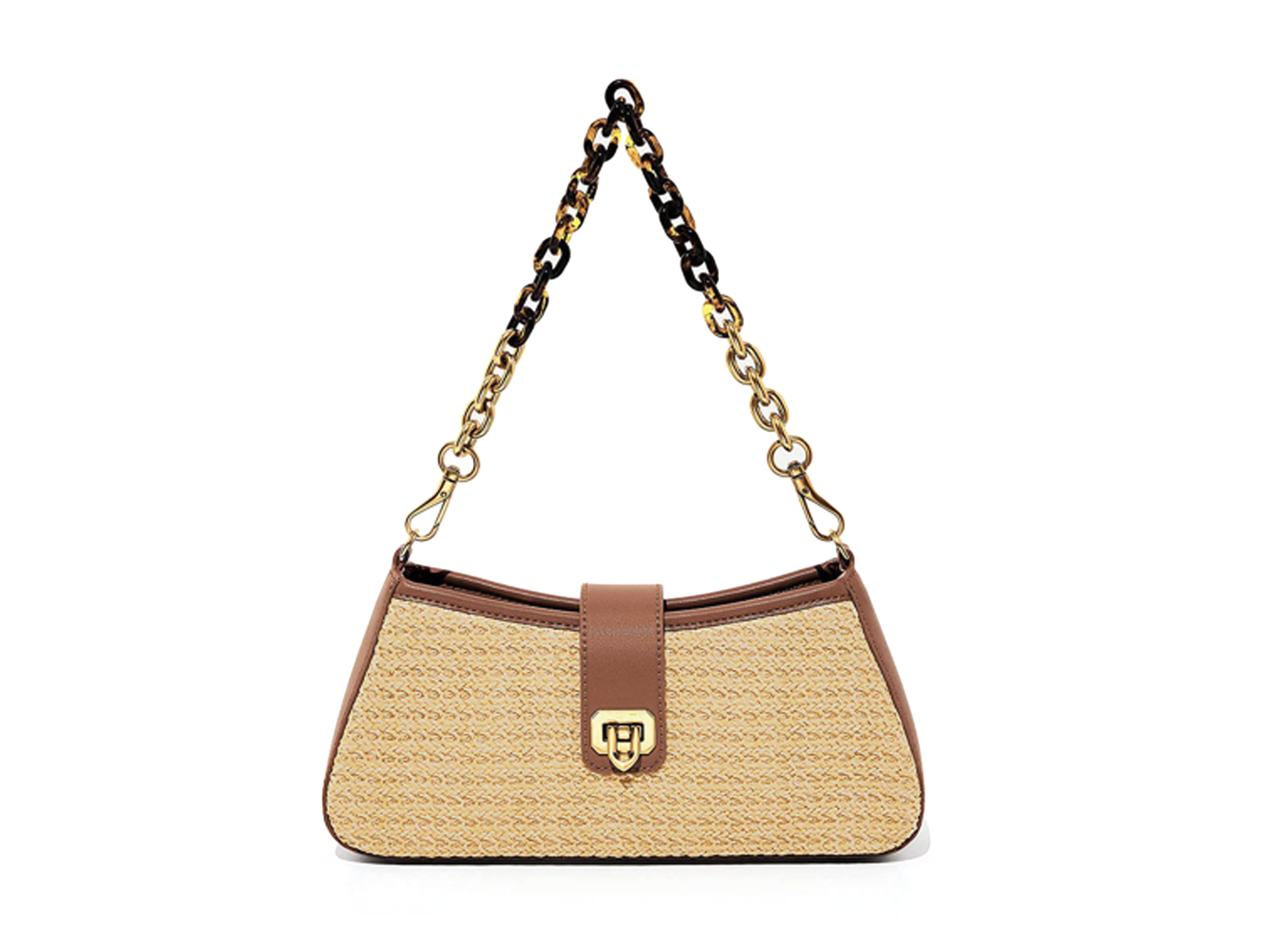 Retro Color‑block Straw Underarm Bag