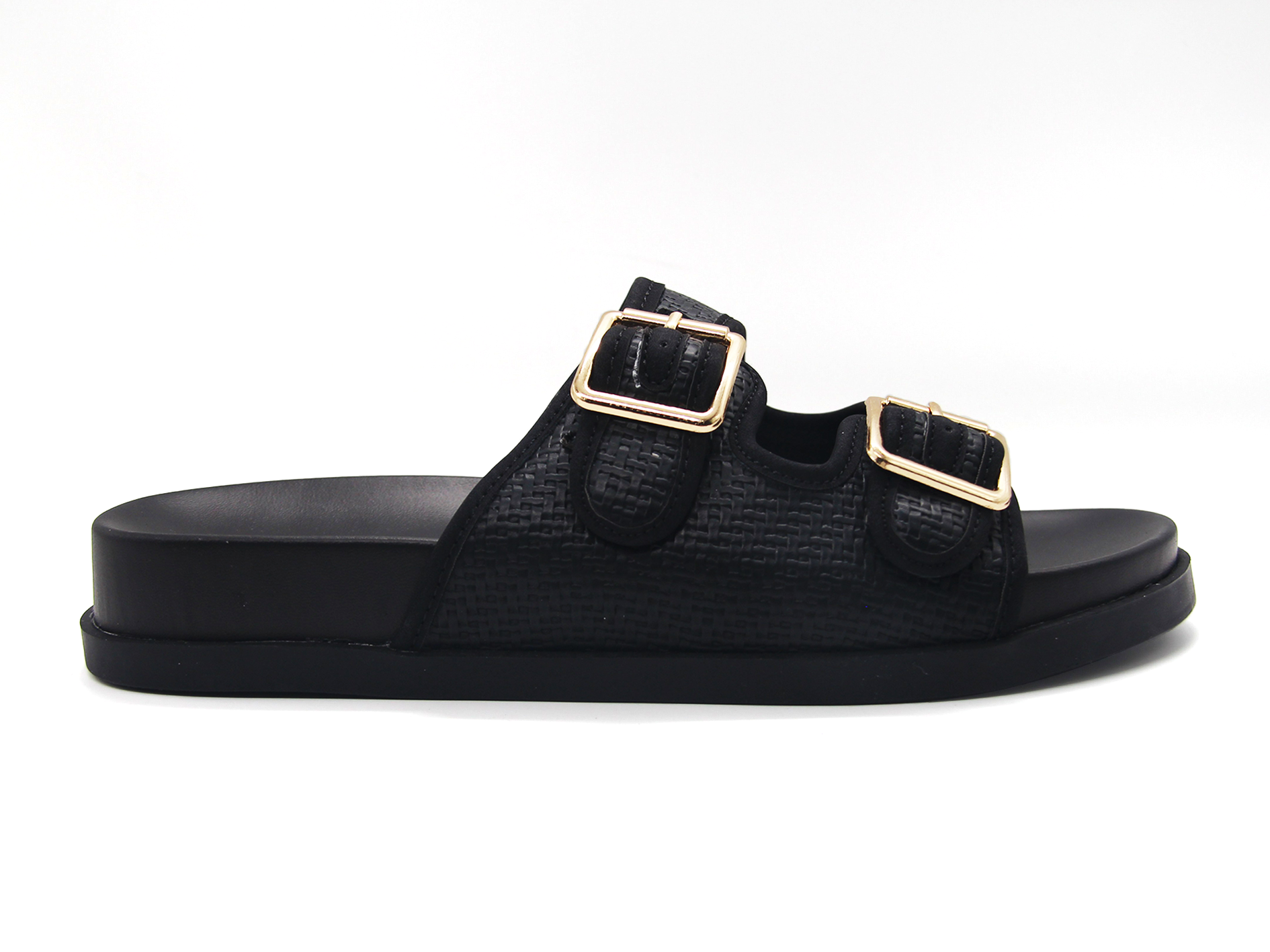 Women Woven Buckle Slide Sandals, Retro Platform Double‑Buckle Slip‑On Summer Slippers