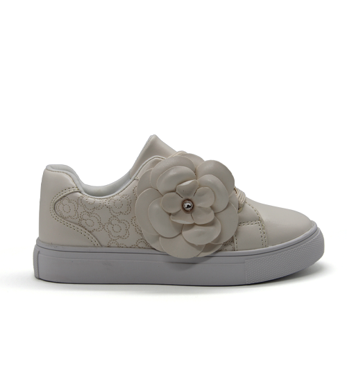 Girls 3D Camellia Decor Hook‑and‑Loop Casual Sneakers