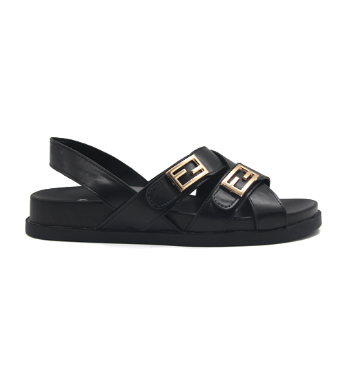 Women’s Double Metal Buckle Criss‑Cross Slingback Flat Sandals