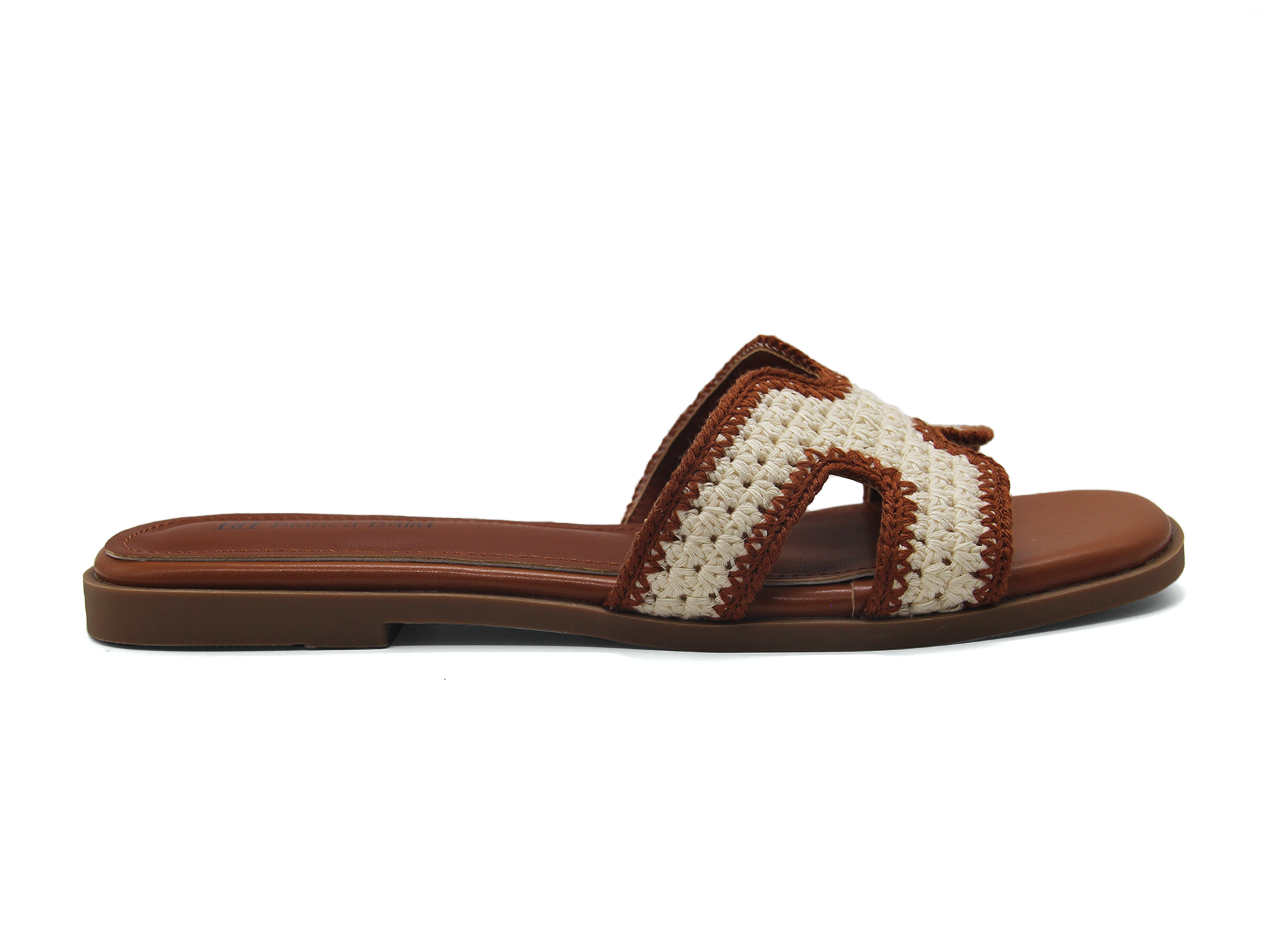 Women Crochet H‑Strap Slide Sandals, Retro Square‑Toe Flat Slip‑On Vacation Summer Slippers