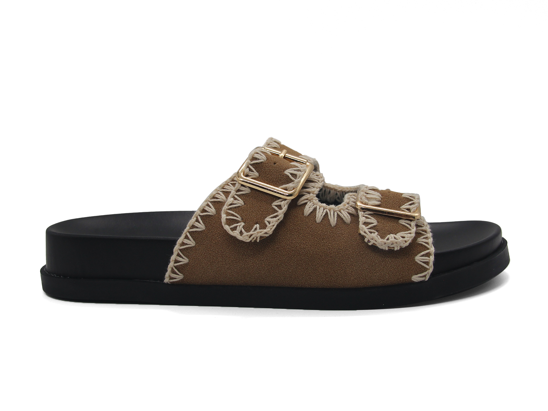 Women Crochet‑Trim Double‑Buckle Slide Sandals, Retro Boho Platform Birken‑Inspired Summer Slippers
