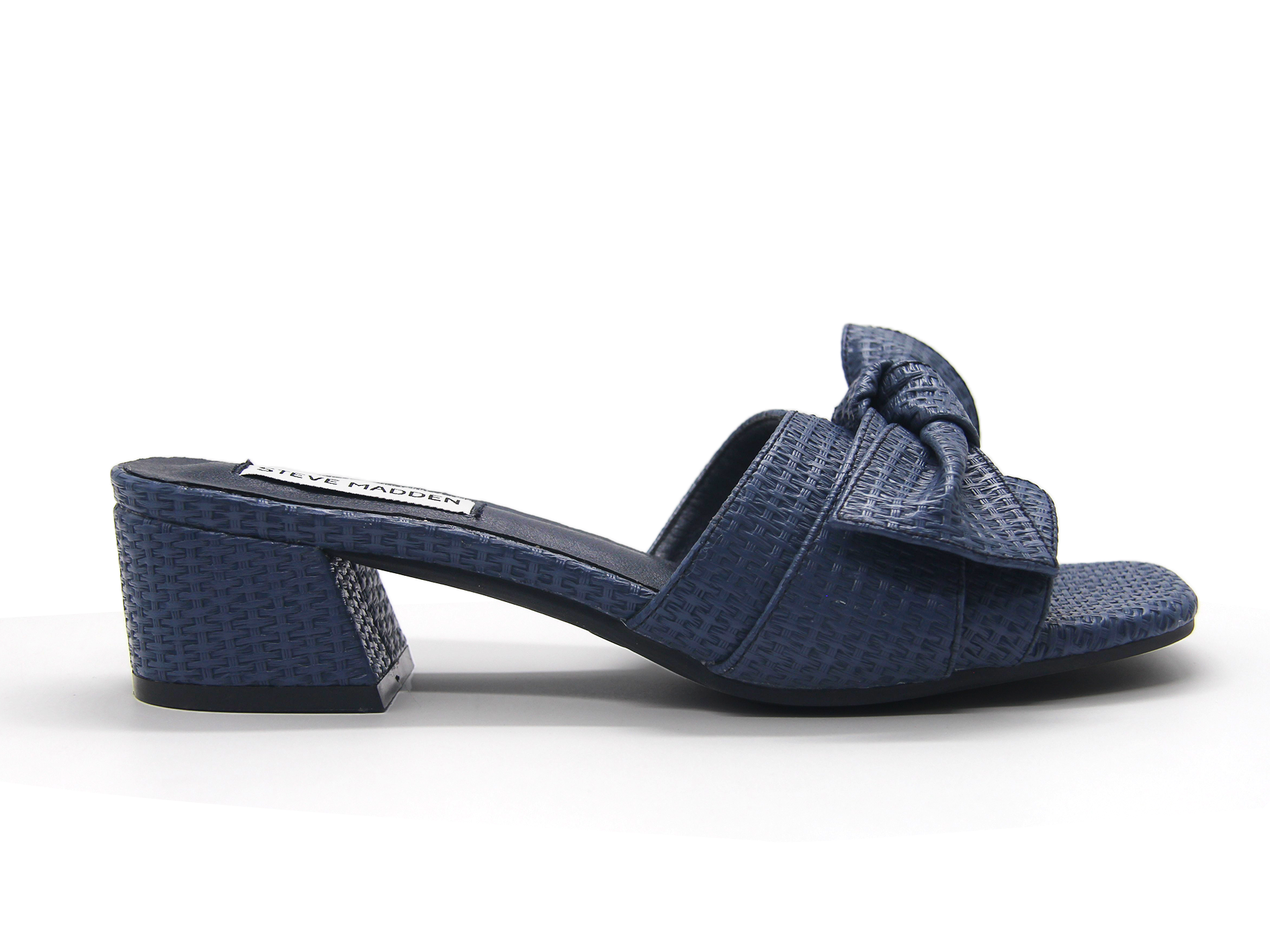 Women’s Woven Bow Square Toe Block Heel Mule Slides