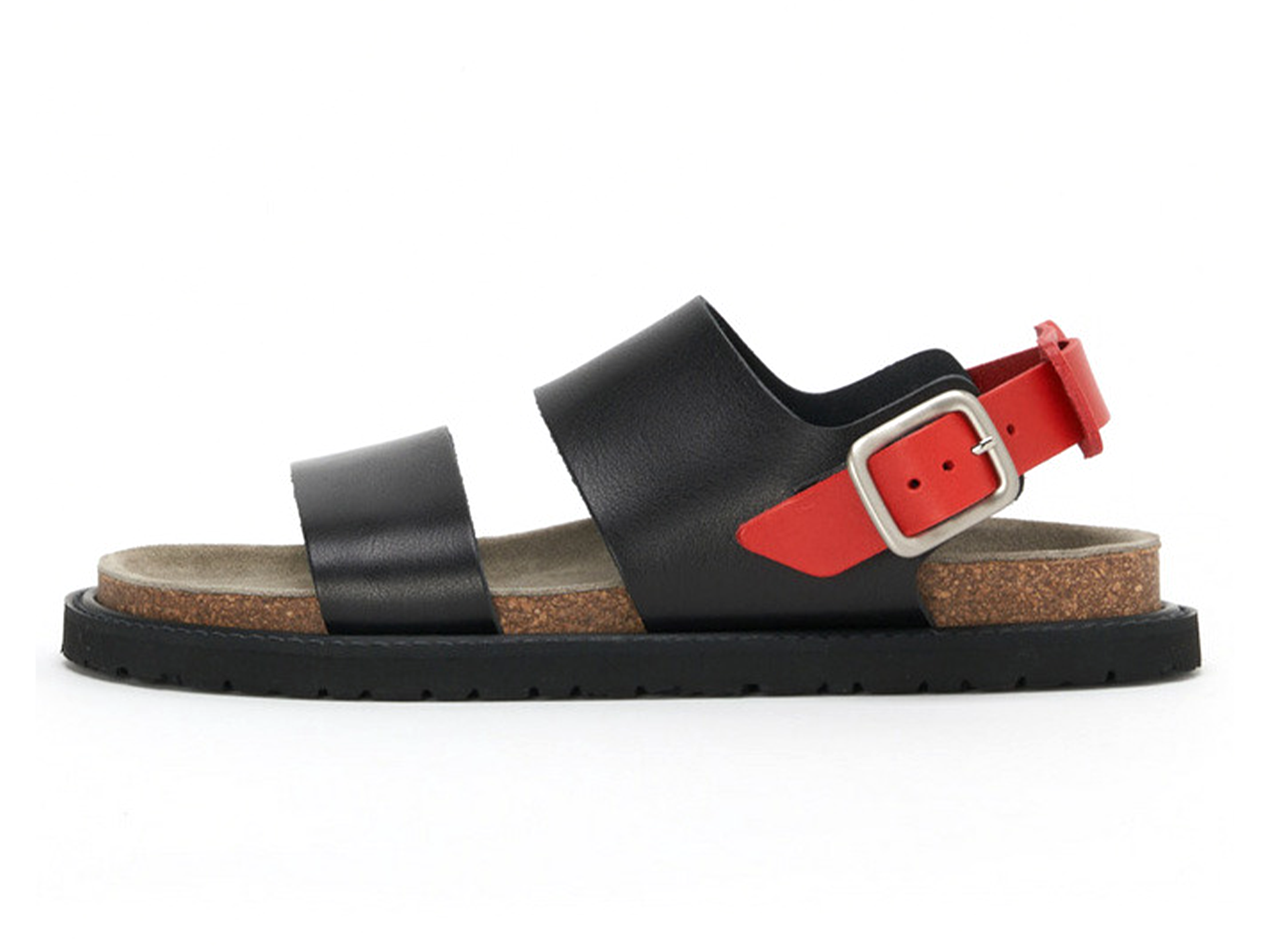 Women Slingback Cork Footbed Sandals Two Wide Straps Adjustable Heel Buckle Leather Summer Casual Flat Sandals