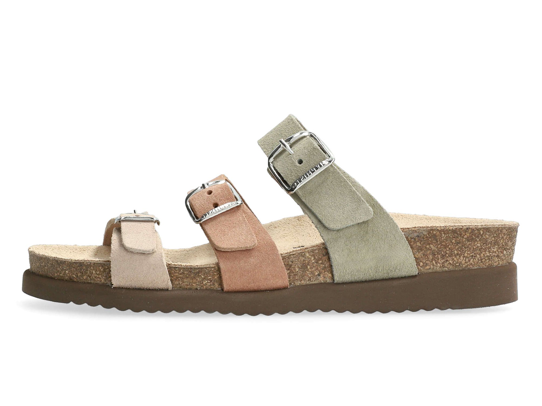 Women's Platform Cork Footbed Slides Three Adjustable Buckle Straps Color-Block Suede Summer Wedge Sandals